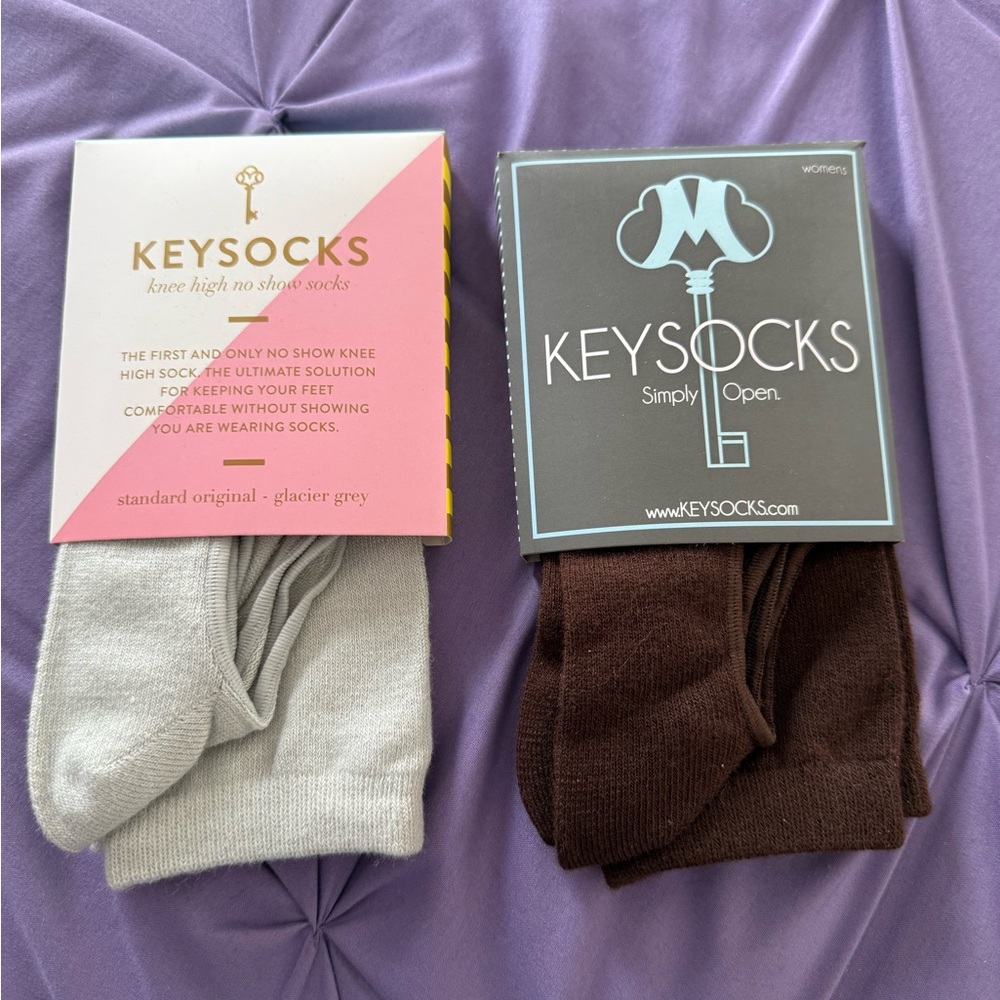 KEYSOCKS 2 Pairs - Brown + Grey NWT
